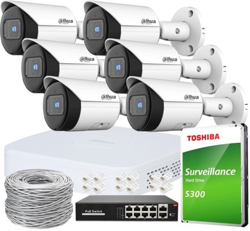 ZESTAW MONITORINGU IP DAHUA 6x IPC-HFW2441S WizSense 4Mpx PoE APLIKACJA