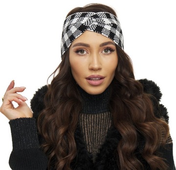 Повязка на голову «гусиные лапки», УЗЕЛ, ПЛЕТЕНИЕ, ТРИКОТАЖНАЯ, черно-белая