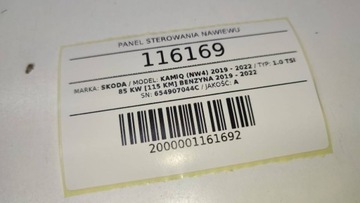 PANEL ŘÍZENÍ VENTILACE KLIMATIZACE SKODA KAMIQ SCALA 654907044C