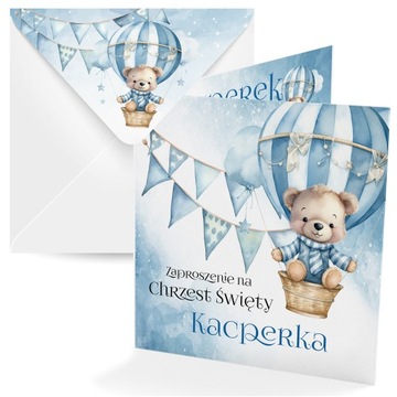 ZAPROSZENIE NA CHRZEST + IMIĘ DZIECKA + ŚWIETNA JAKOŚĆ + KOPERTA NADRUKIEM