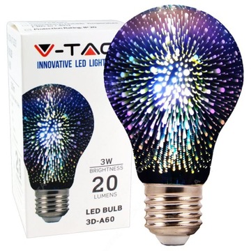 Ozdobna żarówka LED 3W E27 efekt 3D COSMO kolorowa