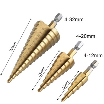 СТУПЕНЧАТЫЕ КОНИЧЕСКИЕ СВЕРЛА ДЛЯ МЕТАЛЛА, ДЕРЕВА, ПЛАСТИКА, НАБОР ЛИСТОВ 4-32 ММ