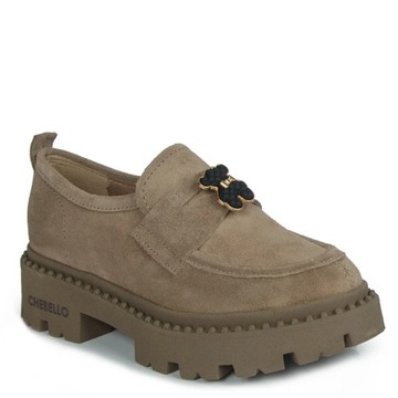 CHEBELLO 4241 MOKASYNY Z OZDOBĄ SKÓRA ZAMSZ BEŻOWE 38