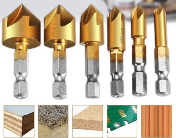 Набор сверл для снятия фаски, 6 шт., набор конусных зенковок