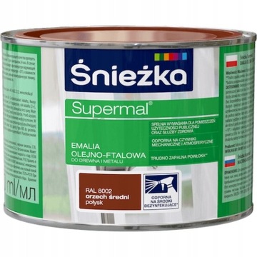 Śnieżka Supermal emalia olejno-ftalowa ORZECH ŚREDNI RAL8002 połysk 0,4L