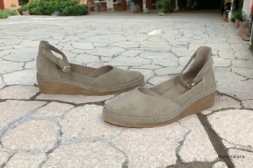 Ryłko czółenka beżowe skórzana buty na koturnie sandały Ryłko RELAX R36