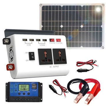 PRZETWORNICA 300W DC 12V NA AC 220V Z 36W PANELEM SŁONECZNYM I KONTROLER