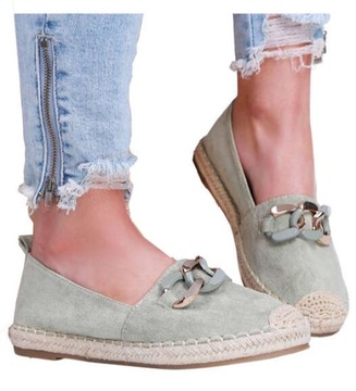 Zielone espadryle damskie Lekkie wsuwane płaskie baleriny buty 16221 38