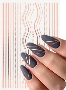 NAKLEJKA NA PAZNOKCIE OZDOBA PASKI RÓŻOWE ZŁOTO