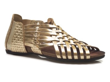 sandały Verano damskie Skórzane rzymianki wsuwane gladiatorki paski Złote