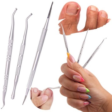 ZESTAW DO WRASTAJĄCYCH PAZNOKCI 3SZT SONDA PODOLOGICZA DWUSTRONNE PEDICURE