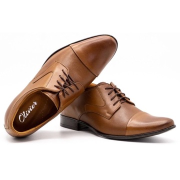 Buty męskie wizytowe pantofle skórzane P10 podwyższające brązowe 44