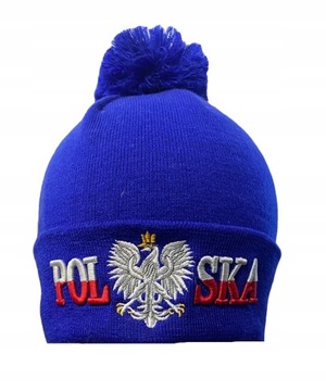 CZAPKA ZIMOWA *POLSKA* pompon, POLAR TERMOAKTYWNY, DLA KIBICA