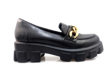 ЧЕРНЫЕ ЛОФЕРЫ ЖЕНСКИЕ С ПРЯЖКОЙ ИЗ ЭКО-КОЖИ 39