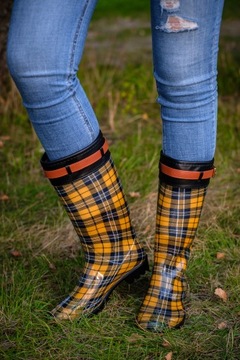 Галоши женские высокие в клетку, желтые 39