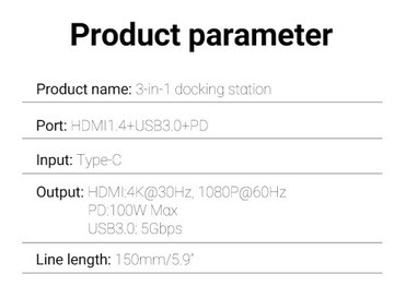 Адаптер Nintendo Switch 3 в 1 USB C — HDMI 4K 30 Гц + USB 3.0 + PD