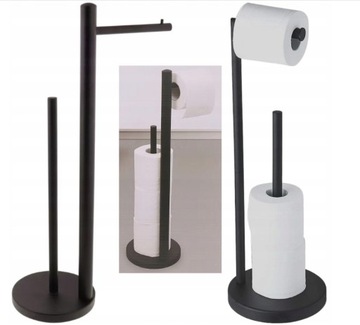 STOJAK UCHWYT NA PAPIER TOALETOWY STAL STOJĄCY LOFT WC CZARNY Matowy 53CM