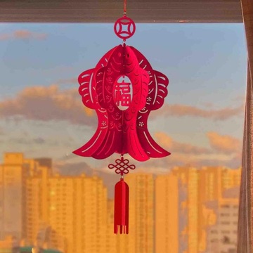 Czerwona chińska latarnia Włóknina Hollow Out Lucky 3D Filc w stylu A