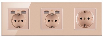 Gniazdo potrójne bez bolcem Szklane +4 USB gniazdo