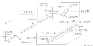 LIŠTA DVEŘE SUBARU TRIBECA 06- PRAVÁ PŘEDNÍ
