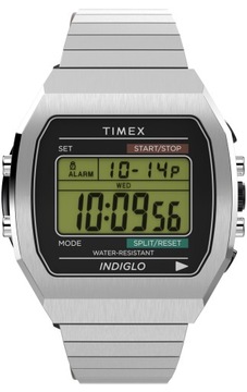 ZEGAREK MĘSKI Timex CYFROWY STALOWY ROCIĄGANA BRANSOLETA T80 INDIGLO+GRAWER