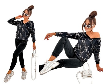 PREMIUM WELUROWY KOMPLET BLUZA SPODNIE PRINT MOON POLSKI PRODUCENT