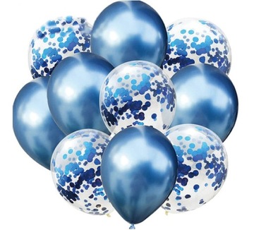 Balony Niebieskie z konfetti mataliczne 10 sztuk