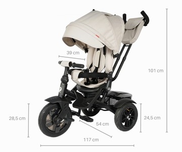 Rowerek Trójkołowy z daszkiem i funkcją obracania 360 Qplay Premium Beżowy