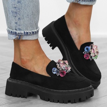 Черные замшевые туфли, камни, мокасины JH283, y.39