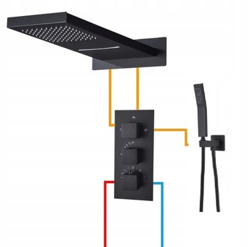 Черный душевой набор ТЕРМОСТАТ Водопад