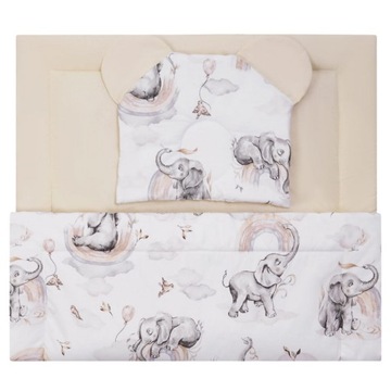 KOMPLET BAWEŁNIANA POŚCIEL Z WYPEŁNIENIEM DO ŁÓŻECZKA BOCIOLAND 100x75 SŁOŃ