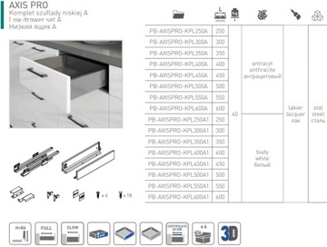 SZUFLADA GTV AXIS PRO 350A NISKA L350 H84 ANTRACYT CICHY DOMYK WYSUW