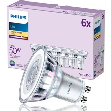 PHILIPS ZESTAW 6x Żarówka LED GU10 4,6W = 50W 2700K CIEPŁA 355lm 36° 230V