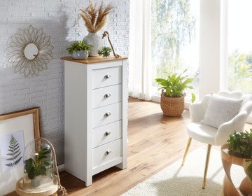 WOHNLING Komoda w stylu modern biała z 5 szufladam