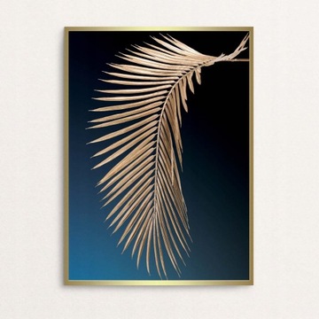 PLAKAT OBRAZ PALMA ZŁOTA LIŚĆ GRANAT A1 50x70 cm