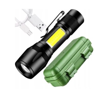 LATARKA MOCNA TAKTYCZNA XPE COB ZOOM SOS LED USB ETUI CZARNA ALUMINIUM