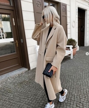 ZARA EXCLUSIVE WEŁNIANY PŁASZCZ CAMEL BEŻ WEŁNA 38 M 40 L NOWY WIOSNA 2024