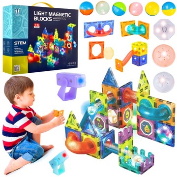 Edukacyjne Klocki MAGNETYCZNE Panele KONSTRUKCYJNE ŚWIECĄCY Tor UKŁADANKA