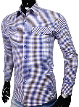 Koszula męska codzienna w kratkę casual KD154 brązowa r. XL