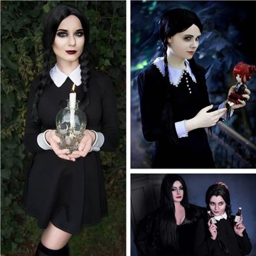 Парик Wednesday Addams ЧЕРНЫЙ - для женщин и девушек, естественный вид