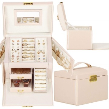 SZKATUŁKA NA BIŻUTERIĘ ETUI ORGANIZER PUDEŁKO ELEGANCKIE KUFEREK XL KASETKA