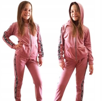 DRES WELUROWY KOMPLET DZIEWCZĘCY PUDROWY RÓŻ r.146