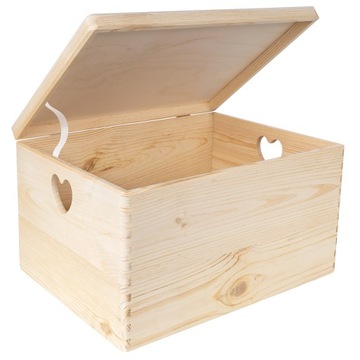 Pudełko drewniane z uchwytami w serca skrzynka do przechowywania 40x30x24cm