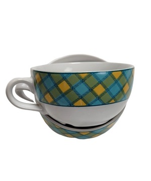 Duże filiżanki vintage kratka 2 sztuki KOMPLET 350ml D679