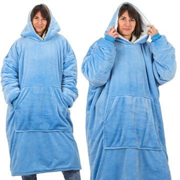 CIEPŁA GRUBA BLUZA KOC 2w1 KAPTUR OVERSIZE KOCOBLUZA FUTRZAK SZLAFROK HABYS