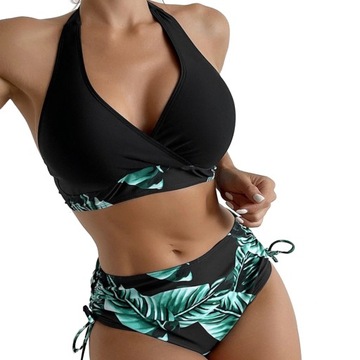 BIKINI WYSOKI STAN DWUCZĘŚCIOWY STRÓJ KĄPIELOWY BOHO PUSH UP WIĄZANIE XL