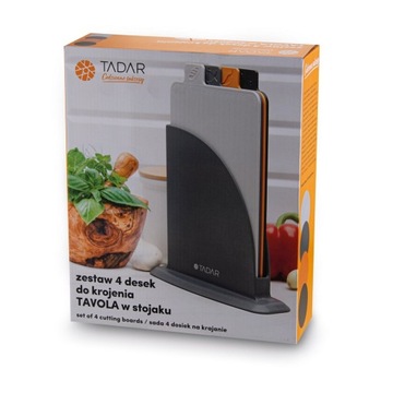 НАБОР КУХОННЫХ ДОСОК НА ПОДСТАВКЕ 4 цветных пластиковых разделочных доски