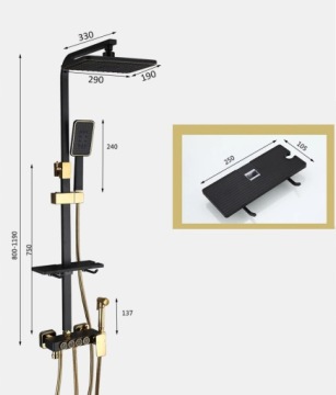 Черный и золотой смеситель для душа MIDO THERMOSTAT LCD Set