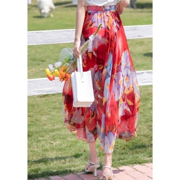 Elegancka Długa Spódnica W Kwiatowy Wzór Idealna Na Wakacje Dużo Kolorów
