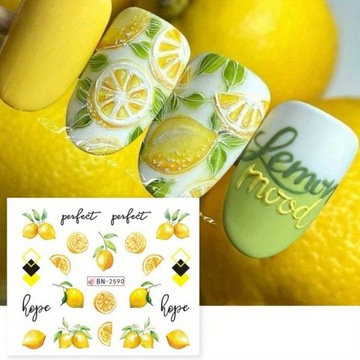 ВОДНЫЕ НАКЛЕЙКИ для украшения ногтей, лист из 12 рисунков, летние фруктовые украшения